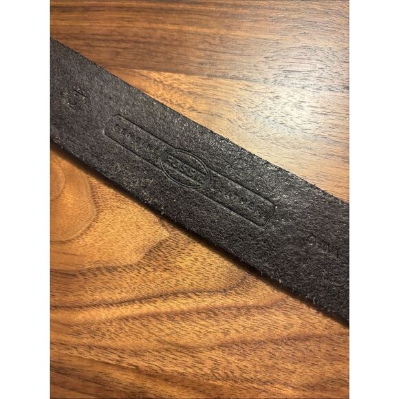 Fossil Embossed Black Leather Belt with Metal Buckle and Metal detail - Large